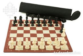 Collezionismo sportivo: Ajedrez. Chess-set Alanya, in tube-bag chessmen plastic kh 84, rollable board sq 50 mm